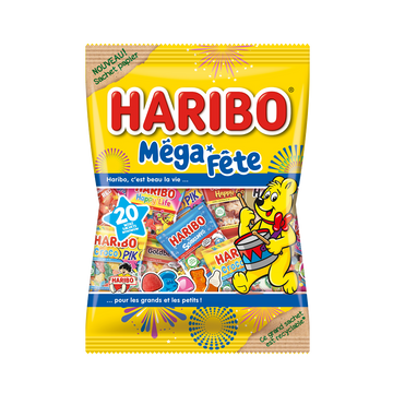 Confiseries assorties Méga fête HARIBO, sachet papier 880g