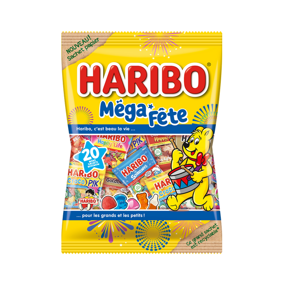 Confiseries assorties Méga fête HARIBO, sachet papier 880g