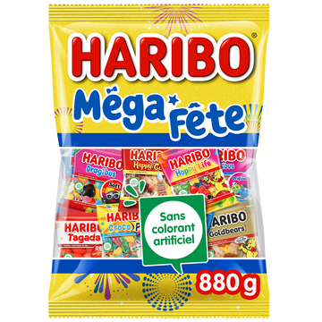 Confiseries assorties Méga fête HARIBO, sachet papier 880g