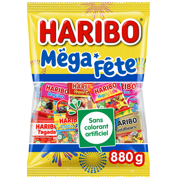 Confiseries assorties Méga fête HARIBO, sachet papier 880g