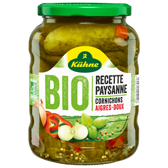 Cornichons aigre-doux recette bio KUHNE 380g