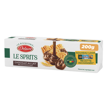 Biscuits le sprits chocolat au lait DELACRE, paquet de 200g