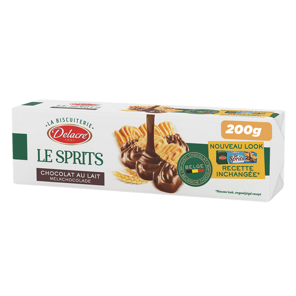 Biscuits le sprits chocolat au lait DELACRE, paquet de 200g