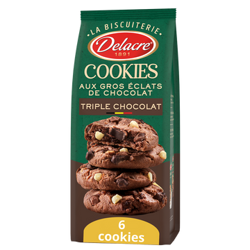 Biscuits cookies triple chocolat DELACRE 136g