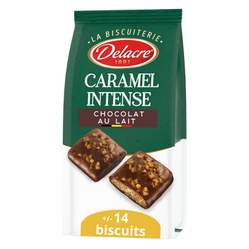 Biscuits au chocolat au lait & au caramel intense DELACRE, 130g