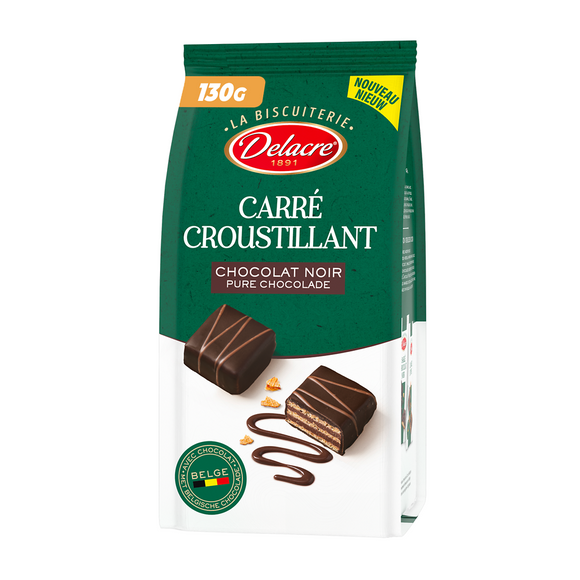 Biscuits Carré croustillant chocolat noir DELACRE, sachet de 130g
