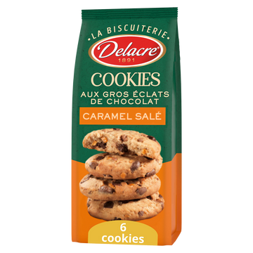 Biscuits cookies caramel salé DELACRE, sachet de 136g