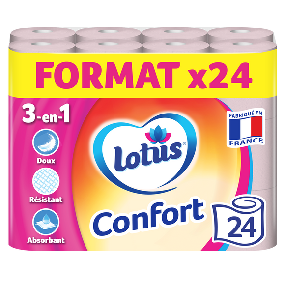 Papier toilette Confort rose LOTUS x24 rouleaux
