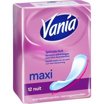 Serviettes hygiéniques maxi nuit VANIA, x12