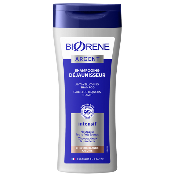 Shampooing déjaunissant BIORENE Argent cheveux gris/blancs, flacon 200ml