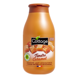 Douche lait hydratante caramel 97% d'ingrédients naturel COTTAGE, flacon de 250ml
