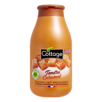 Douche lait hydratante caramel 97% d'ingrédients naturel COTTAGE, flacon de 250ml
