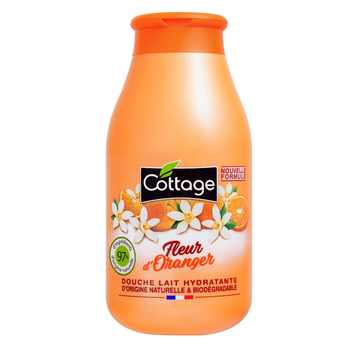 Douche lait hydratante fleur d'oranger 97% d'ingrédients naturelle COTTAGE, flacon de 250ml