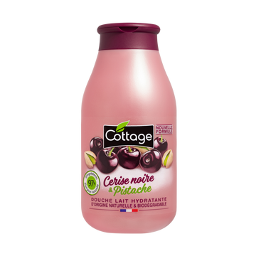 Douche lait hydratante cerise noire/pistache 97% d'ingrédients naturelles COTTAGE, flacon de 250ml