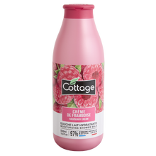 Douche lait hydratante crème de framboise bio COTTAGE flacon 550ml 97%ingrédients naturels flacon 100% végétal