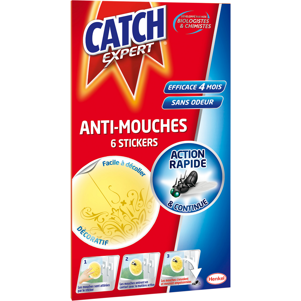 Insecticide stickers anti-mouches décoratifs jaunes CATCH - X6