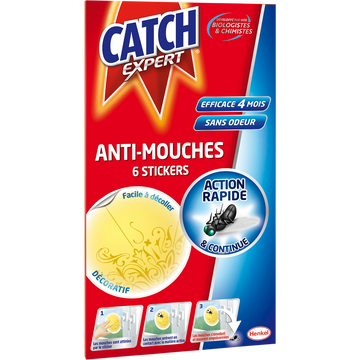 Insecticide stickers anti-mouches décoratifs jaunes CATCH - X6