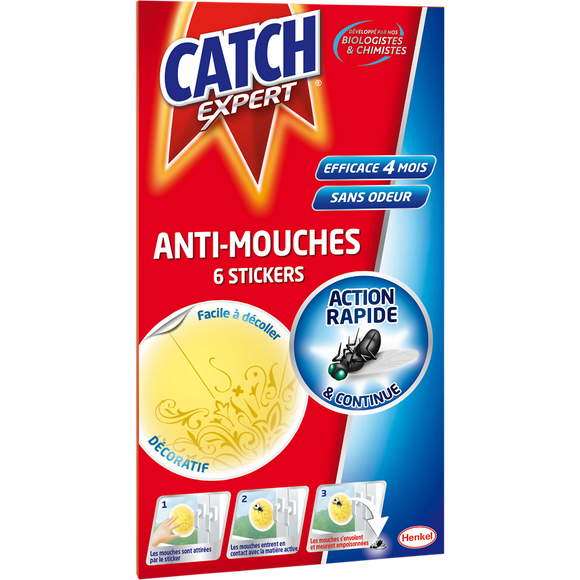 Insecticide stickers anti-mouches décoratifs jaunes CATCH - X6