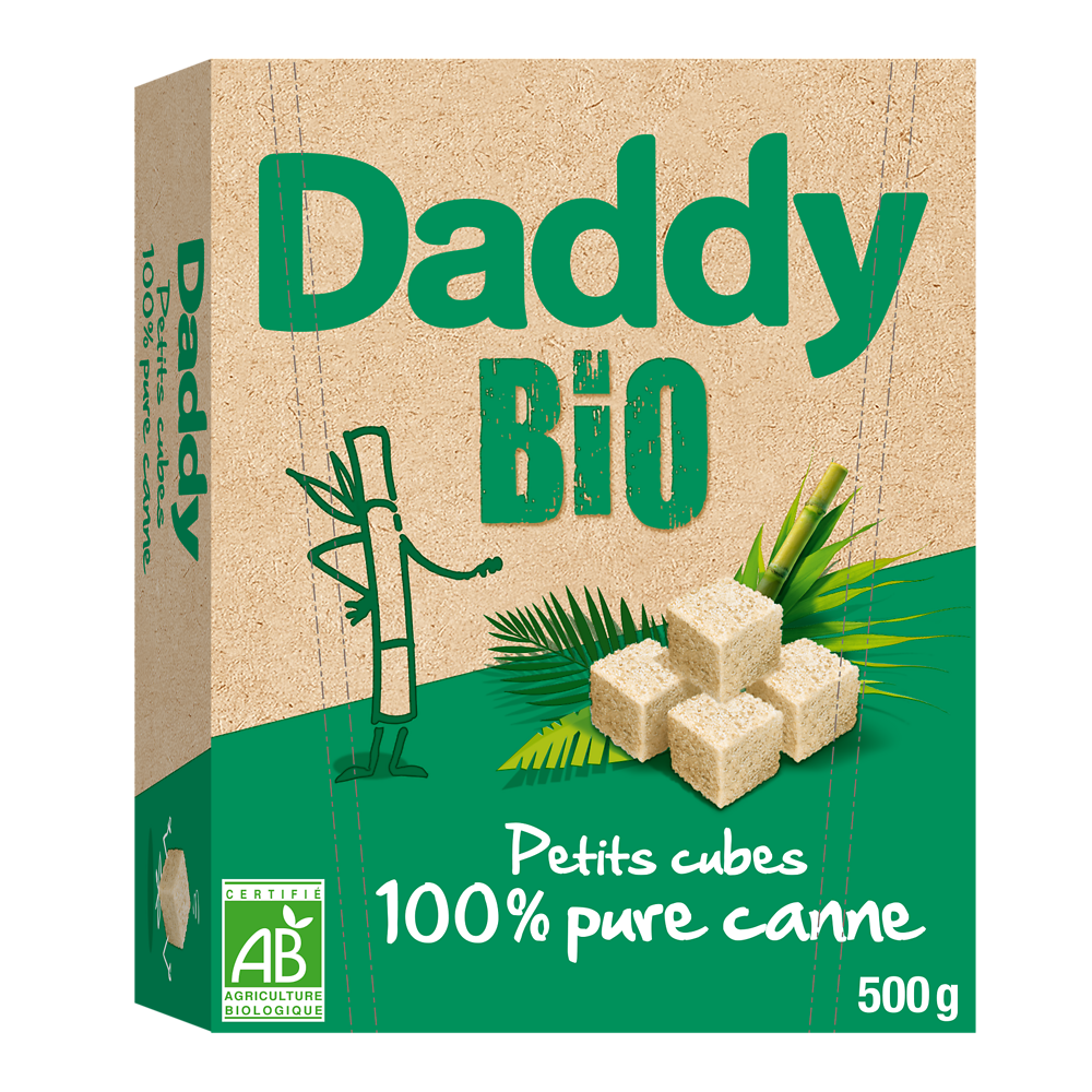 Petits sucres en cubes 100% pure sucre de canne bio DADDY, paquet de 500g