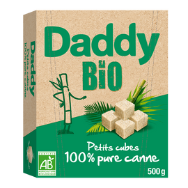 Petits sucres en cubes 100% pure sucre de canne bio DADDY, paquet de 500g