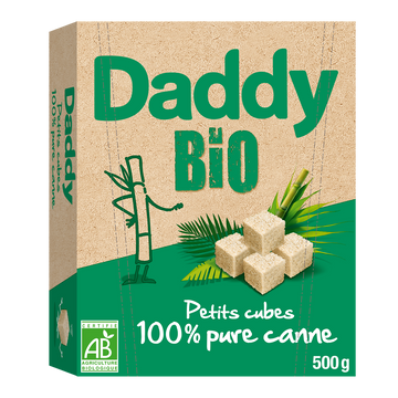 Petits sucres en cubes 100% pure sucre de canne bio DADDY, paquet de 500g