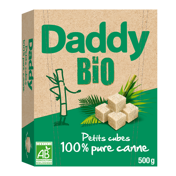 Petits sucres en cubes 100% pure sucre de canne bio DADDY, paquet de 500g