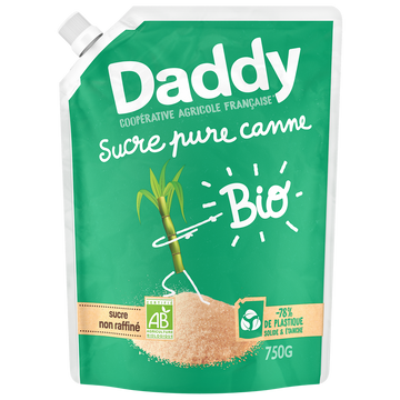 Sucre poudre pure canne bio DADDY profil pack kraft, 750g