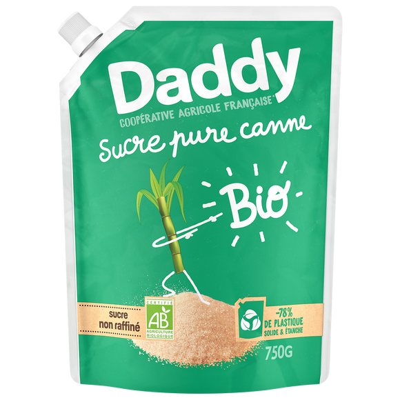 Sucre poudre pure canne bio DADDY profil pack kraft, 750g