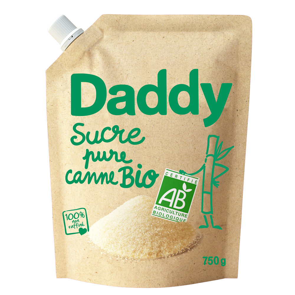 Sucre poudre pure canne bio DADDY profil pack kraft, 750g
