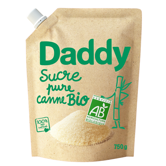 Sucre poudre pure canne bio DADDY profil pack kraft, 750g