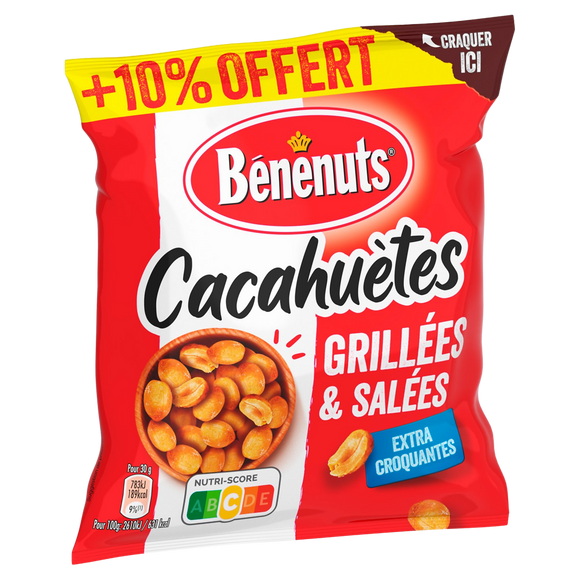 Cacahuètes grillées salées BENENUTS paquet 410g+10% offert
