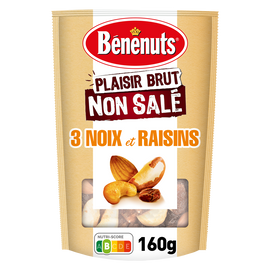 Mélange  non salé noix, amandes, cajous, raisins BENENUTS Plaisir brut- 160 g