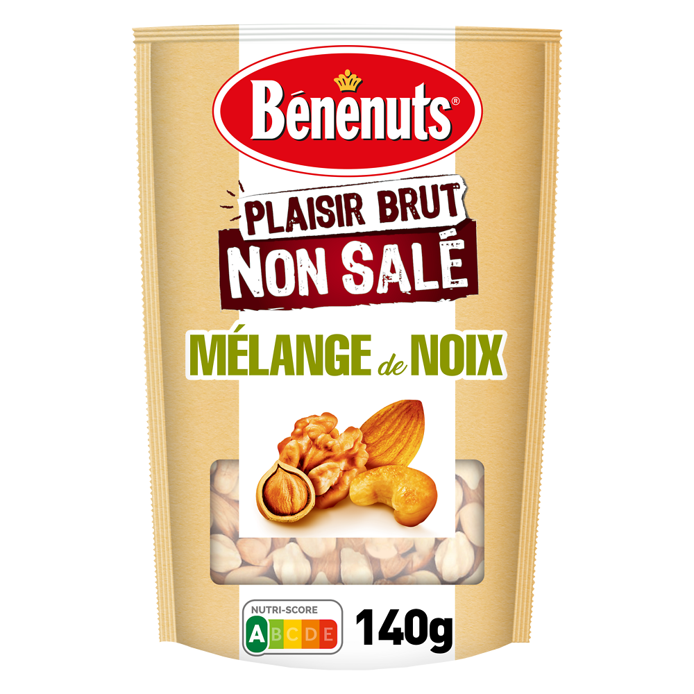 Mélange non salé  amandes, noix, cajous, noisettes BENENUTS Plaisir brut - 140g