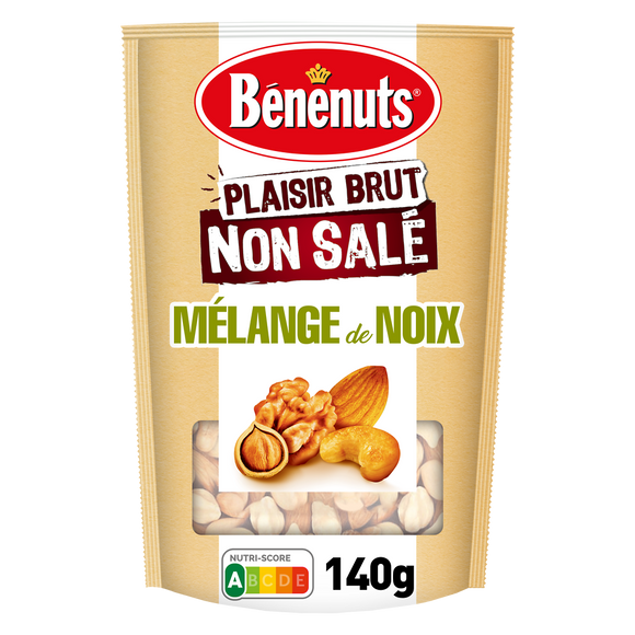 Mélange non salé  amandes, noix, cajous, noisettes BENENUTS Plaisir brut - 140g