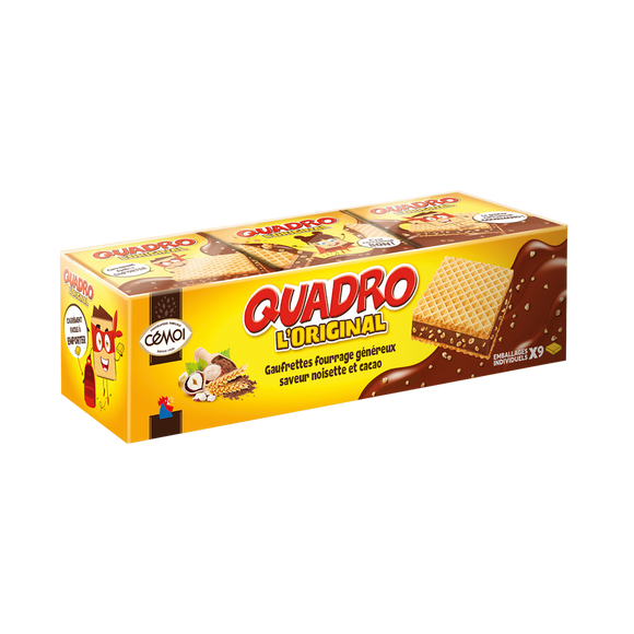 Biscuits Quadro gaufrette fourrage praliné CEMOI étui x9 187g