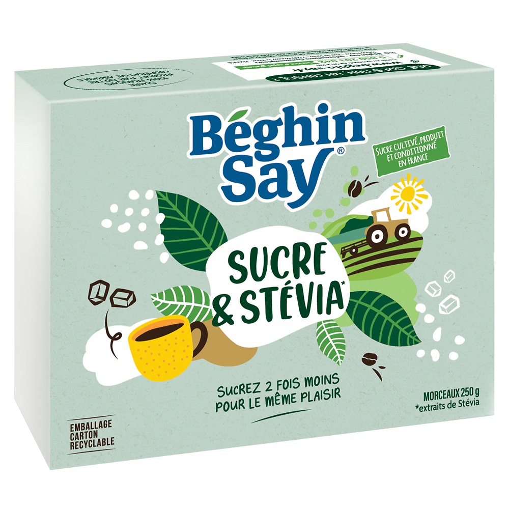 Sucre blanc en morceaux ligne extrait de plantes stévia BEGHIN SAY, 250g
