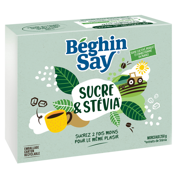 Sucre blanc en morceaux ligne extrait de plantes stévia BEGHIN SAY, 250g