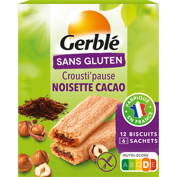 Biscuits  Crousti' Pause Noisette Cacao Sans Gluten GERBLE  -  125 g