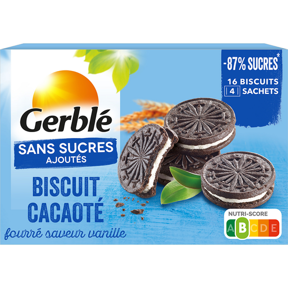 GERBLE - Biscuit cacaoté fourré vanille sans sucres ajoutés - 176g