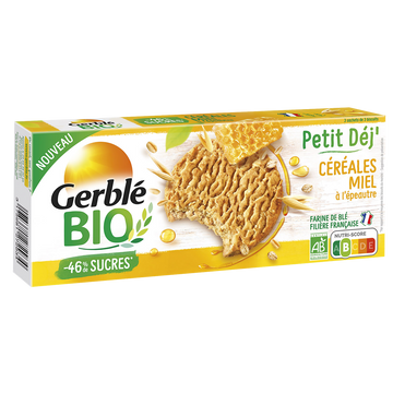 Biscuits petit'dej céréales miel GERBLE BIO - 3x3, 132g