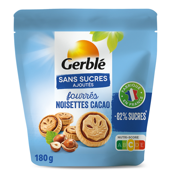 GERBLE - Biscuit fourré cacao noisettes sans sucres ajoutés - 180g