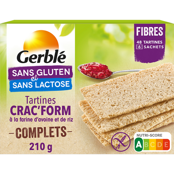 Tartines  complètes Avoine Riz Sans Gluten GERBLE  -   6x8, 250g