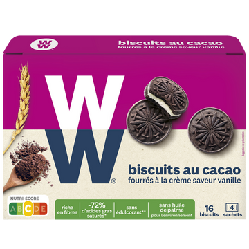 Biscuits cacao fourrés vanille WW -  4x4, 176g