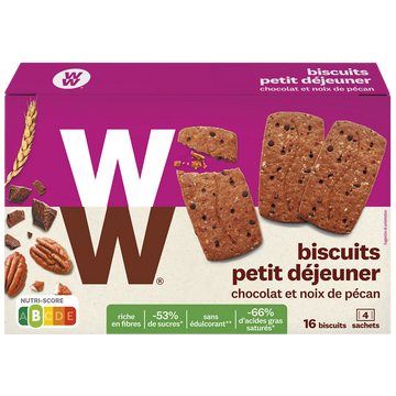 Biscuits petit déjeuner chocolat pécan WW  - 4x4, 200g