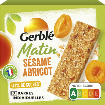 Barres matin sésame abricot GERBLE, paquet 120g