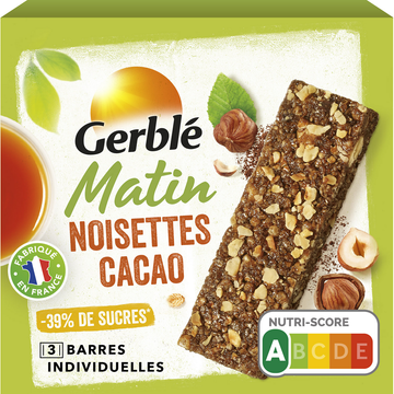 Barres matin noisettes cacao GERBLE, paquet 120g