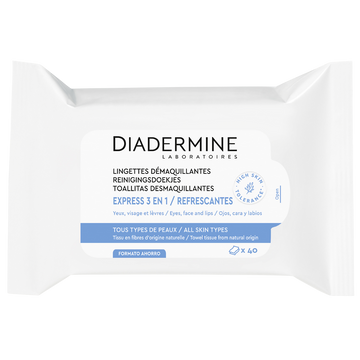 Lingettes démaquillantes pour le visage et les yeux DIADERMINE, x40