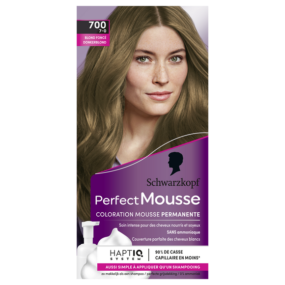Coloration permanente 700 blond foncé SCHWARZKOPF PERFECT MOUSSE - 182ml