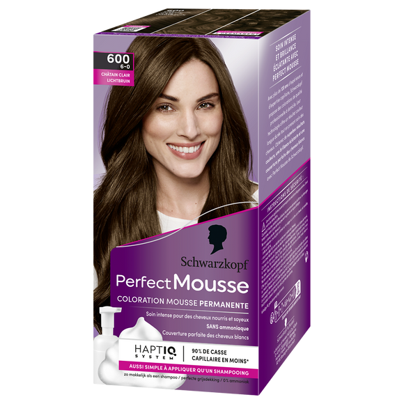 Coloration permanente 600 châtain clair SCHWARZKOPF PERFECT MOUSSE - 182ml