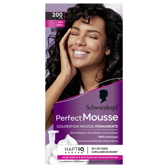 Coloration permanente 200 noir SCHWARZKOPF PERFECT MOUSSE - 182ml